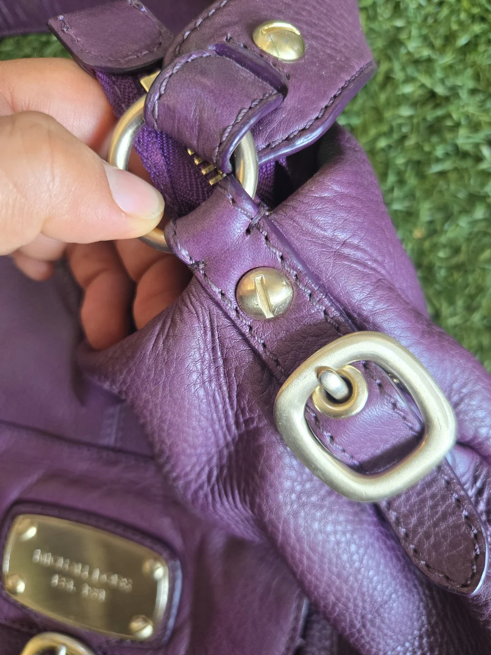 Michael Kors 1981  Plum Pebbled Leather Shoulder Bag with Gold Hardware